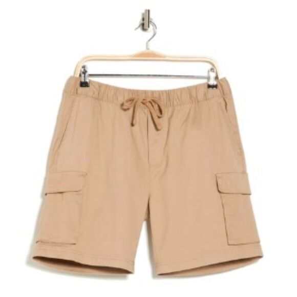 NWT ABOUND MENS ELASTIC WAIST DRAWSTRING CARGO SHORTS STRETCH TAN AMPHORA LARGE - Picture 5 of 5